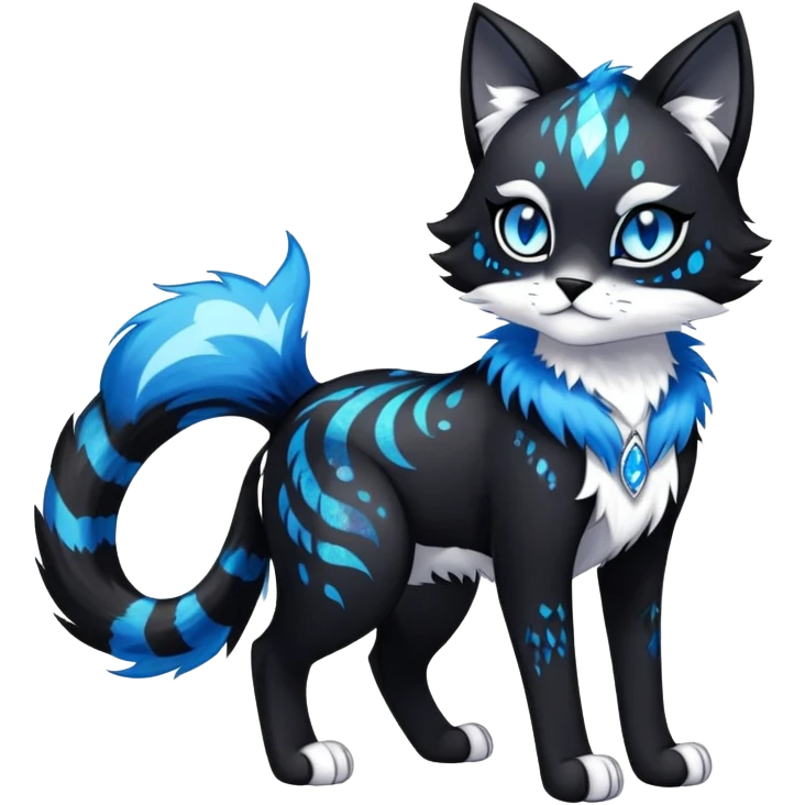 Cool edgy gothic Falvie-Fionbri-creature-sparkle-feline-fursona, full body, with random markings emoji