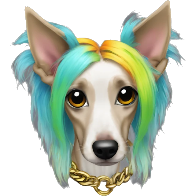 Punk Chinese crested dog neon rainbow hair gold chain punk piercings tattoos punk ear piercings emoji