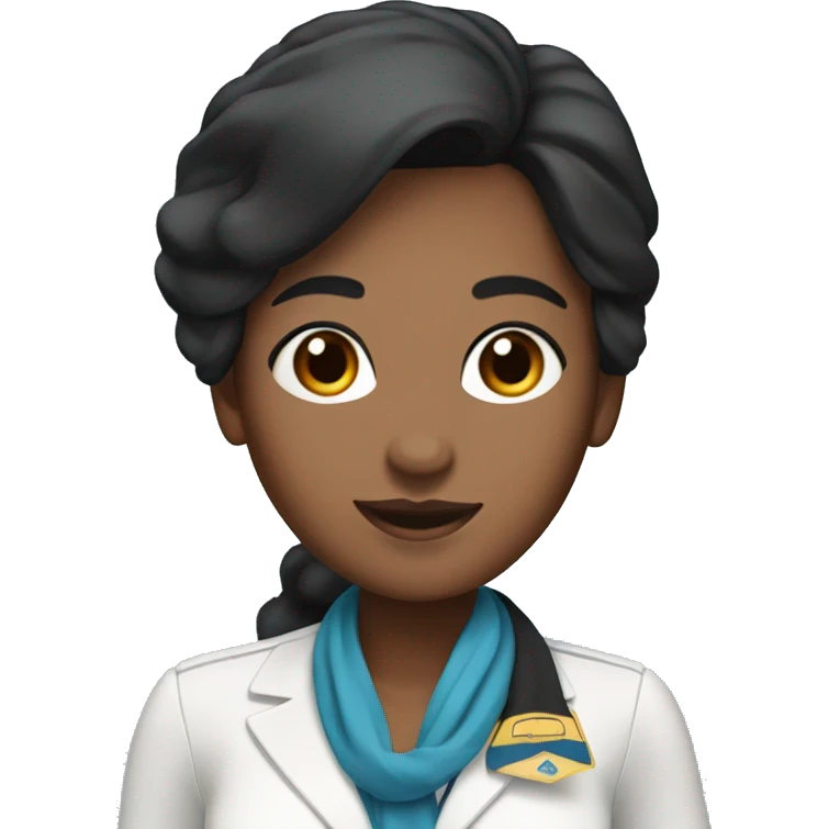 flight attendant with black hair brown skin and blue scarf emoji