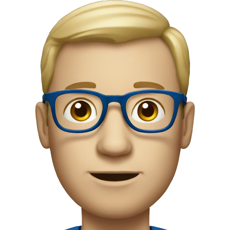 white man with glasses , no hairs who work in ikea  with blue top emoji