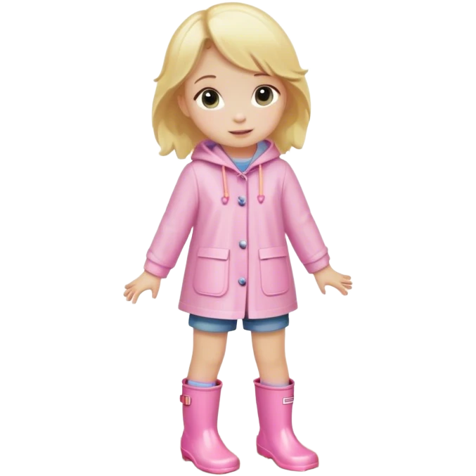 Blonde little girl in light pink rain boots in puddle emoji