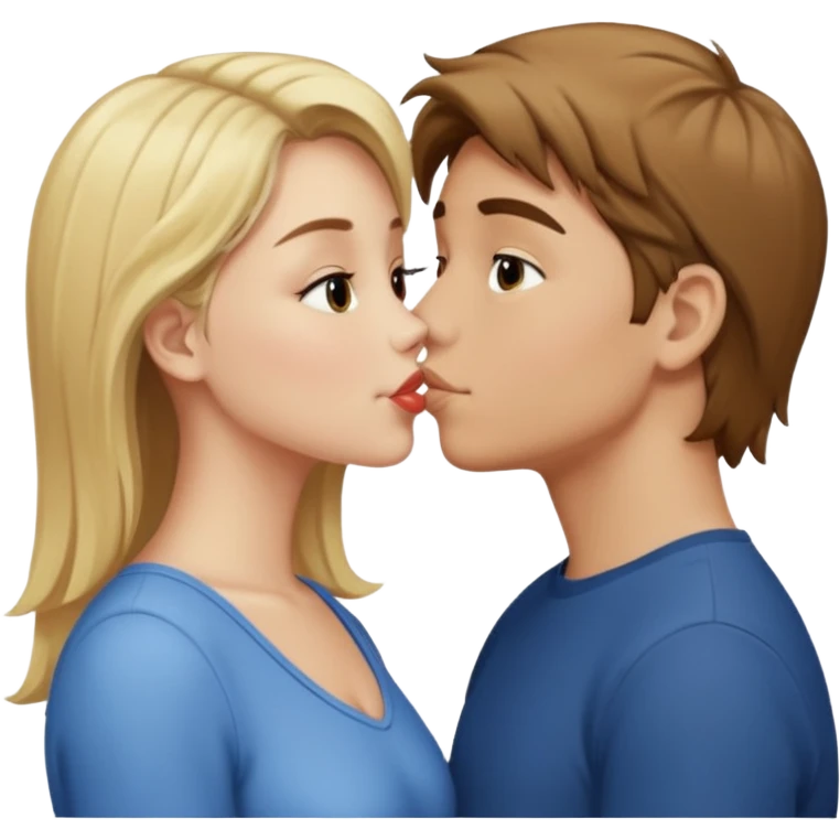 blonde girl and brown hair boy kissing emoji