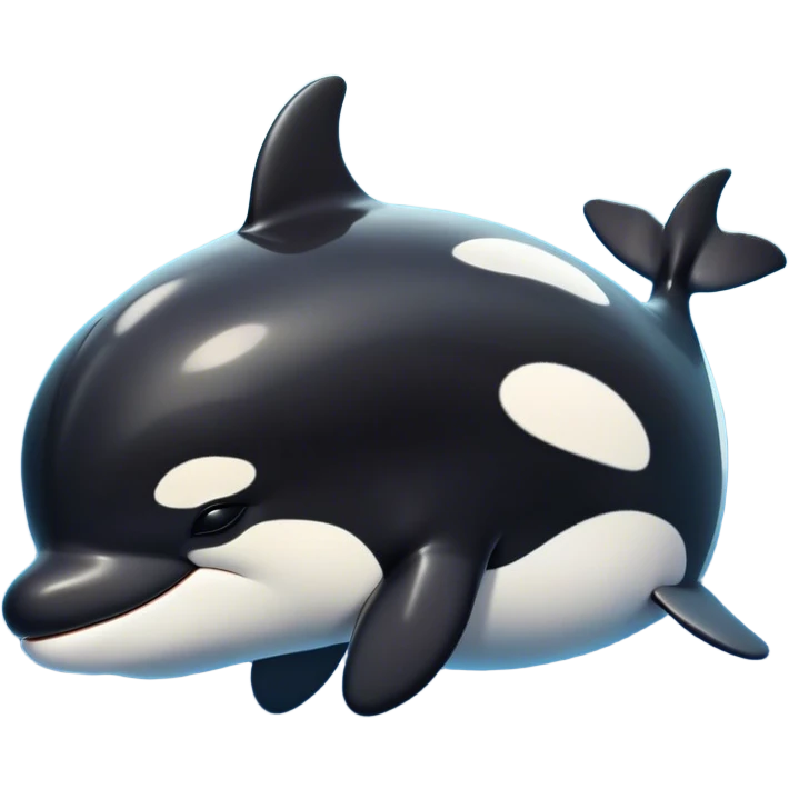 Meme-Worthy Cute Sleeping orca Portrait Emoji, Head resting peacefully with a contented smile, showcasing a smooth black-and-white body with gently drooping fins and eyes softly closed in serene slumber, Simplified yet adorably endearing features, highly detailed, glowing with a soft, drowsy deep-sea light, high shine, relaxed and utterly lovable, stylized with an air of playful oceanic laziness, soft glowing outline, capturing the essence of a sleeping orca that feels destined to become the next viral icon of adorable marine rest! emoji