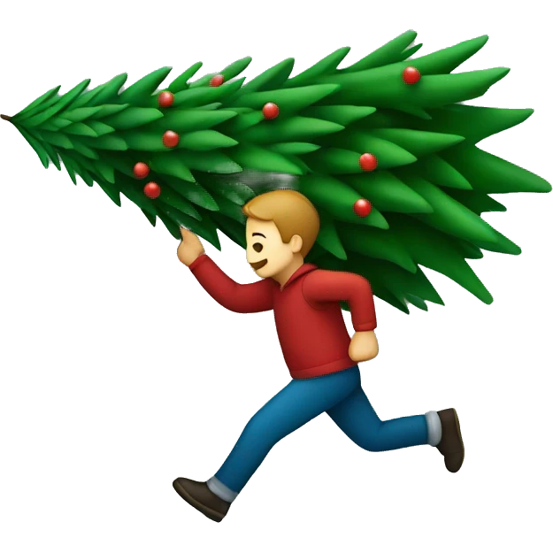 person carrying Christmas tree running emoji