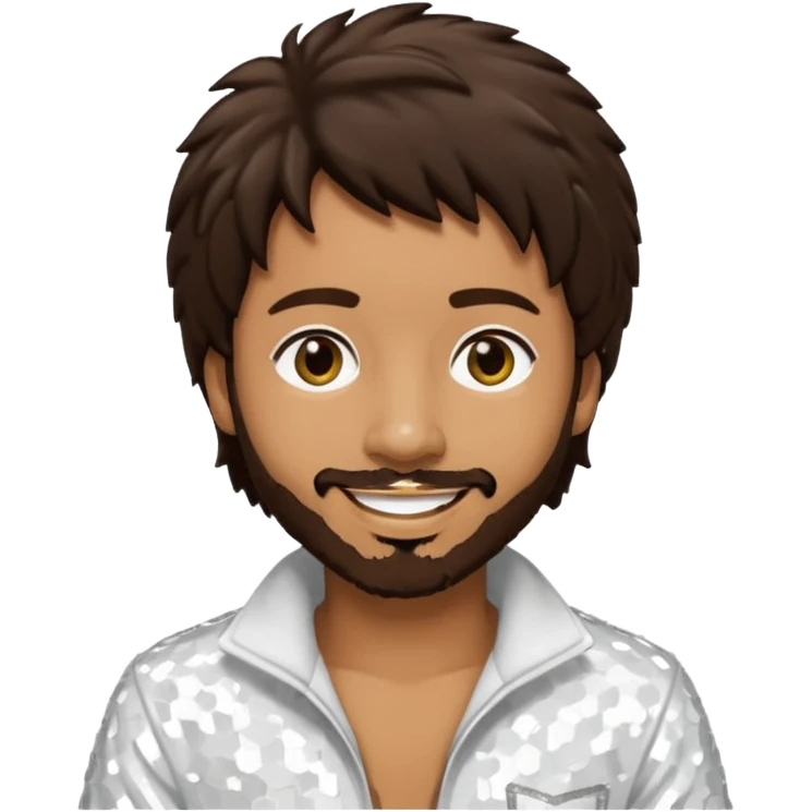 Shaggy, Reggae Rapper with dark brown hair, white sequin outfit emoji