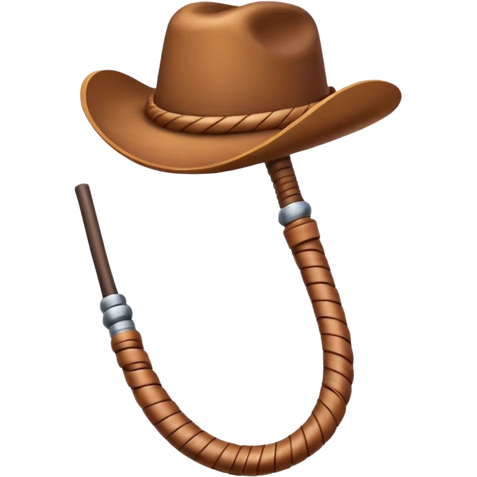 cowboy whip object icon, coiled leather whip, wooden handle, western style, 3D cartoon, mobile game icon style, centered, clean background, soft shadow, no text, no watermark
 emoji