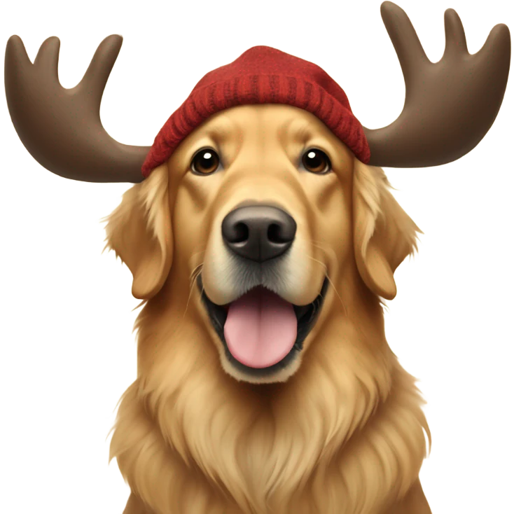 Golden retriever dresses up as a moose emoji