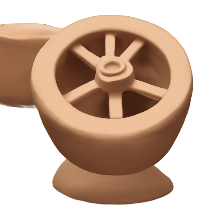 Clay throwing wheel with pot on top. Terracotta clay  emoji
