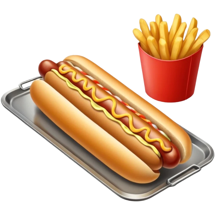 one hot dog with french fries on a tray emoji