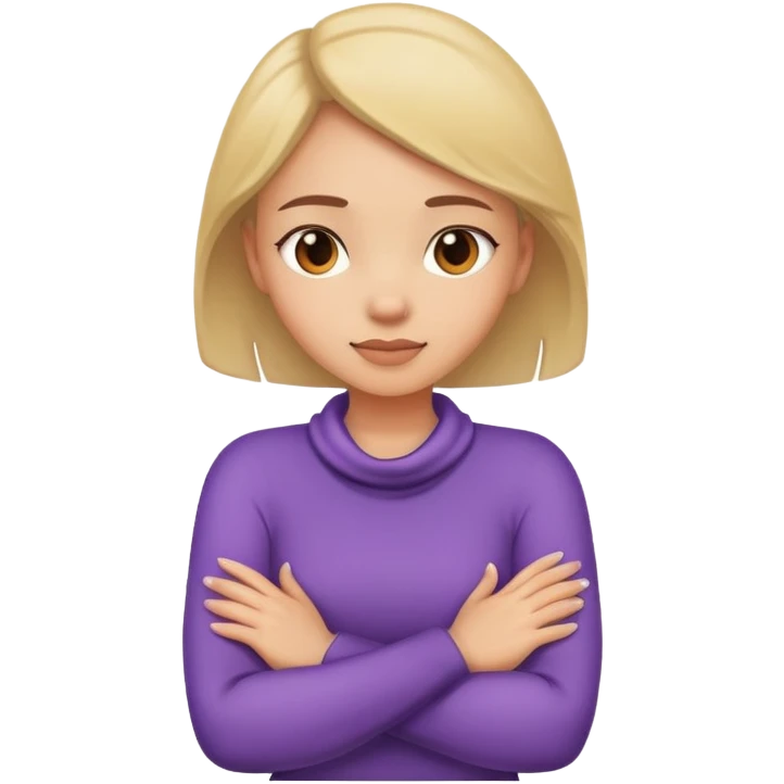 Girl with arms crossed and hands around her neck  emoji