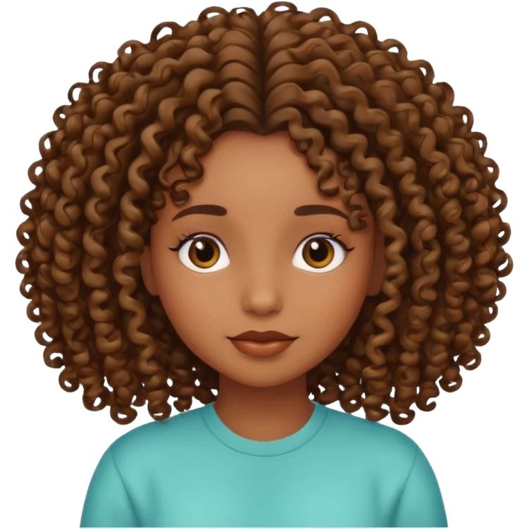 Brown skin girl with curly roots and relaxed hair emoji