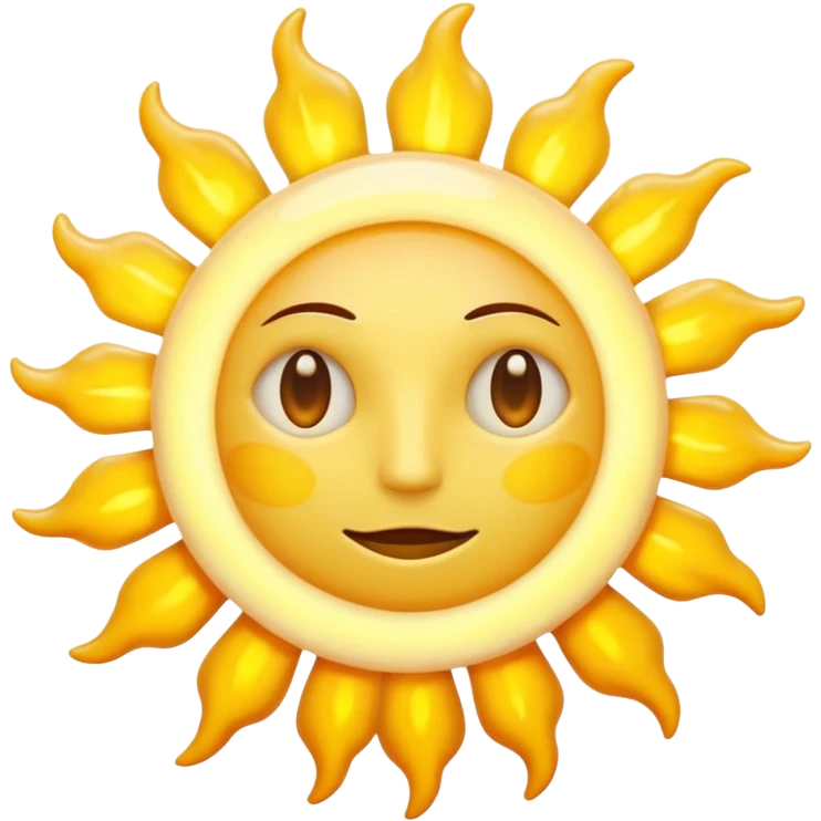 scientific sun emoji, glowing, turbulent layer of incandescent gas, yellow-white hue, mottled by dark sunspots and bright granules from convective currents, realistic, radiant, no face, no text, simple and round emoji