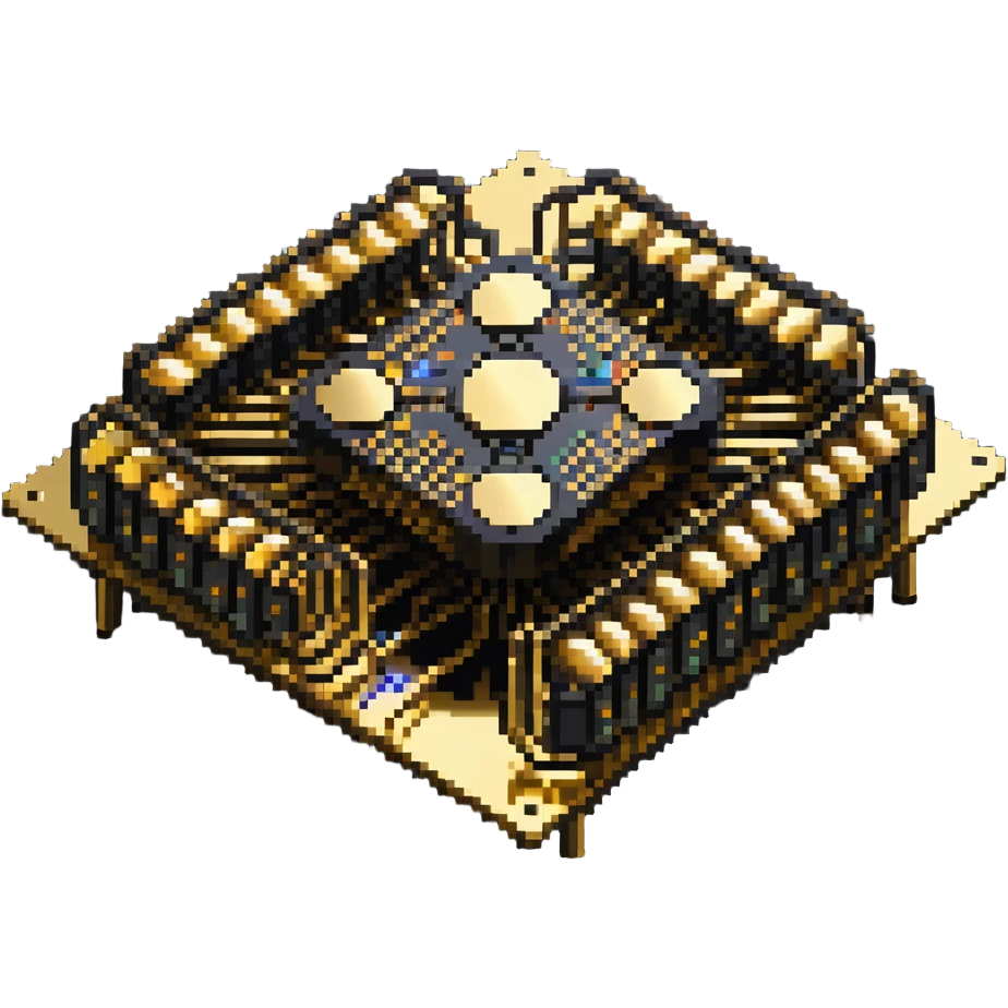 Google quantum computer gold chandelier with disks and tubes emoji