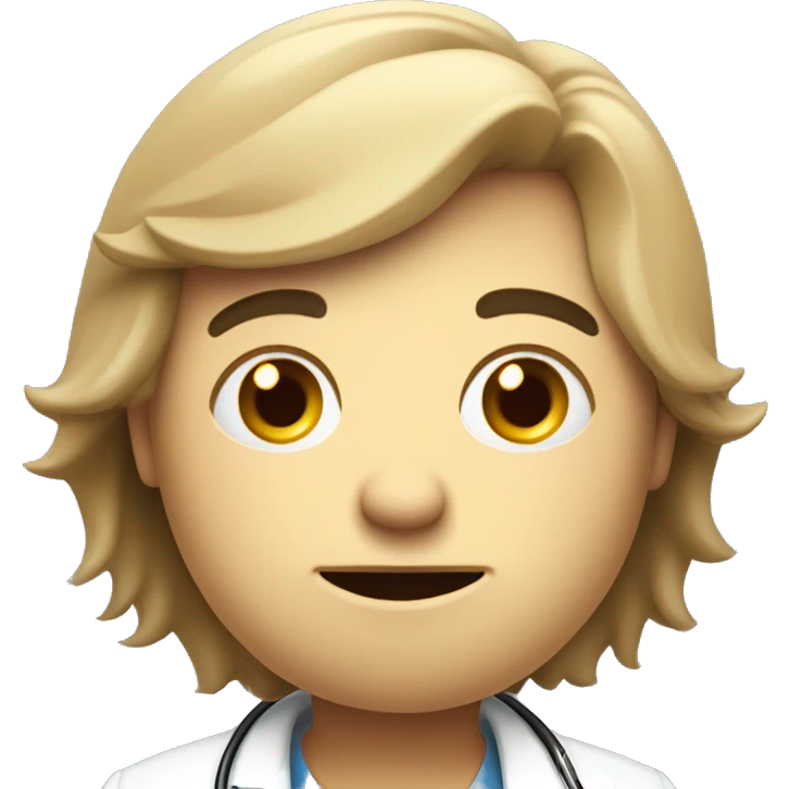 A cartoon-style 3D illustration of a taller, sad-looking doctor aged 30-35 with emoji