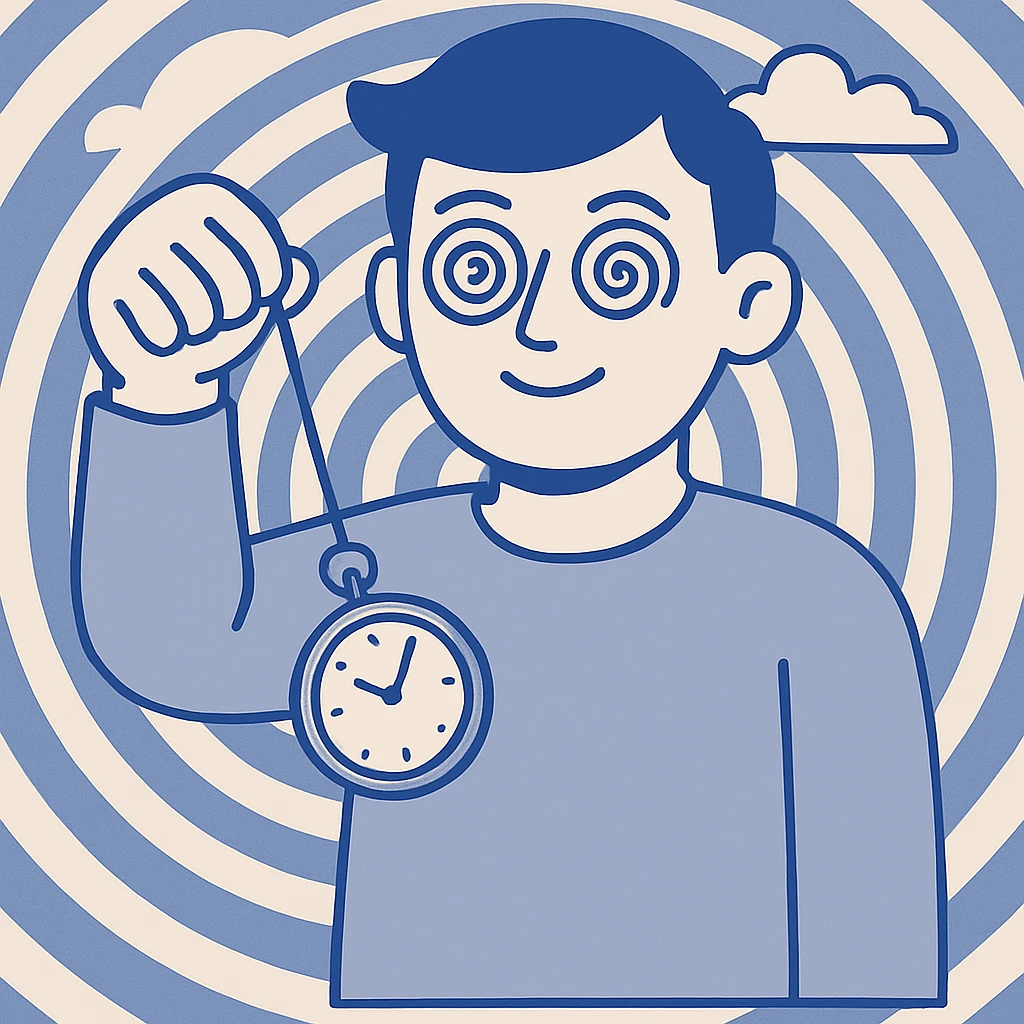 Add a hypnotic swirling background behind the cartoon person, maintaining the flat blue illustration style. emoji