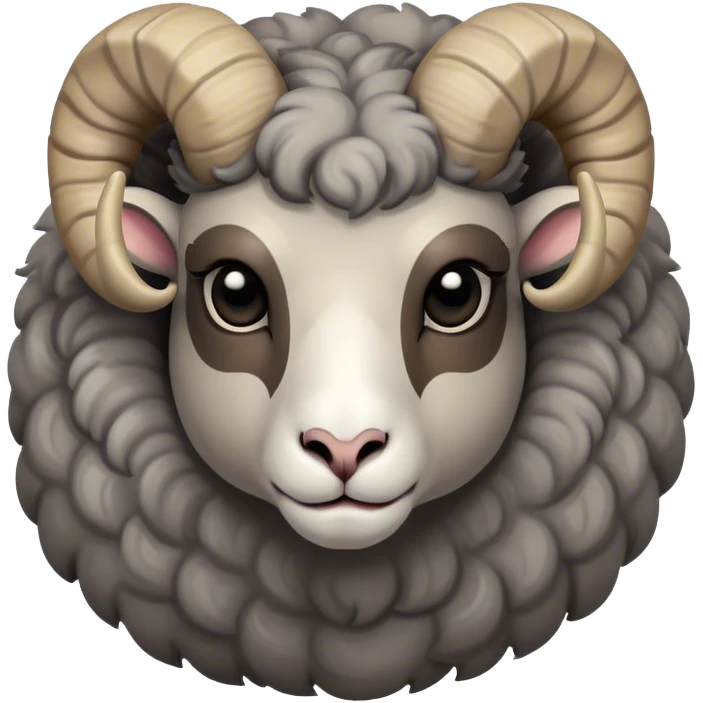 Cinematic Noble Ram Portrait Emoji, Poised and regal, with a sturdy, powerful build and a thick, woolly grey fur adorned with impressively curled horns, deep-set soulful dark eyes, Simplified yet sharp and sophisticated features, highly detailed, glowing with a soft, dignified glow, high shine, intelligent and commanding, stylized with an air of rugged majesty, focused and attentive, soft glowing outline, capturing the essence of a watchful and confident ram, so majestic it feels as though it could charge out of the screen with effortless authority! emoji