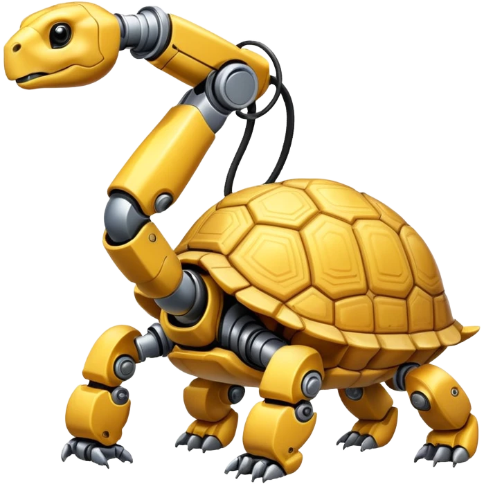 yellow tortoise with a robotic arm, ai and technology theme emoji