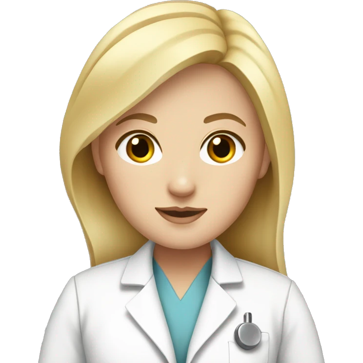 white girl with blonde flat hair wearing a lab coat emoji
