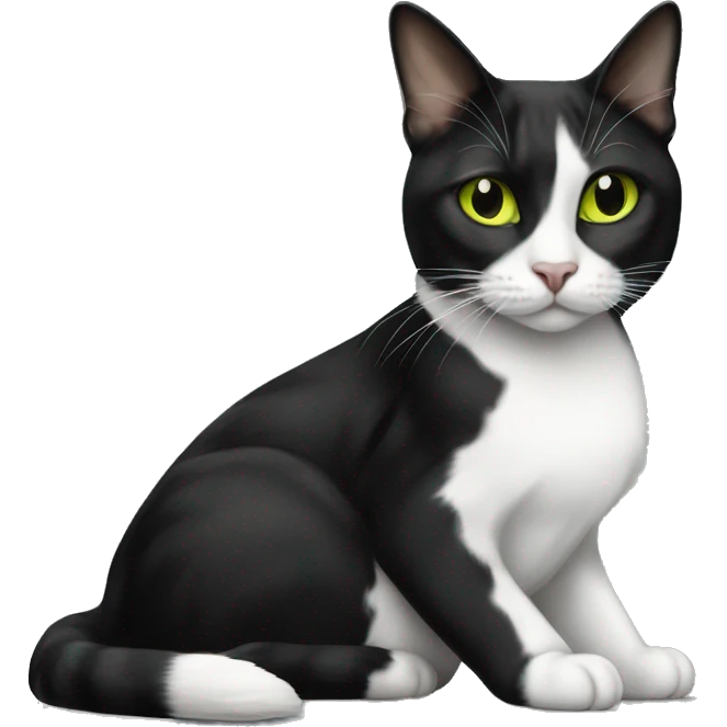 Cute black and white harlequin tuxedo cat with yellow green eyes emoji