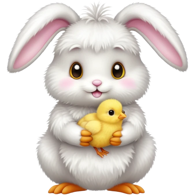 Cute easter bunny with small baby chick emoji