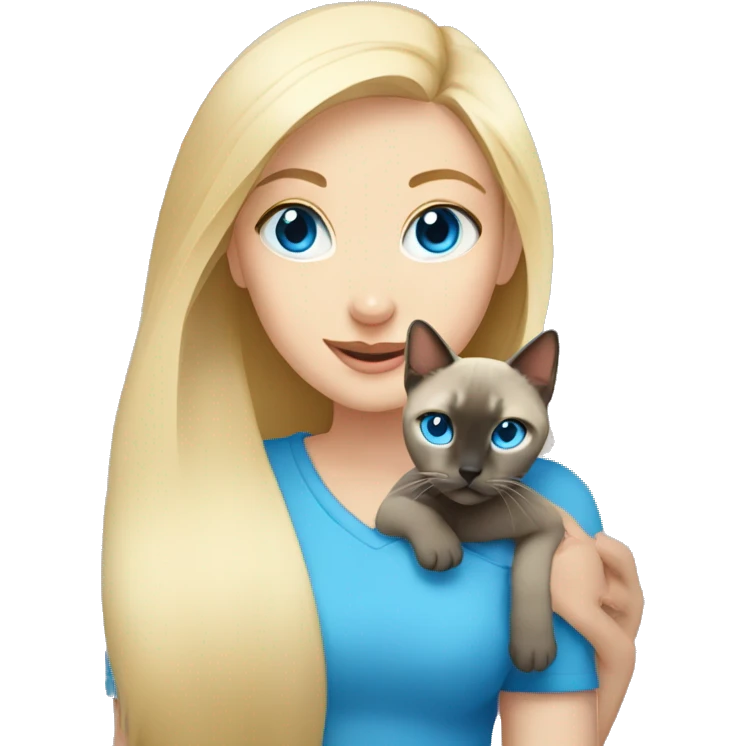 Blonde girl with blue eyes with a Tonkinese cat emoji