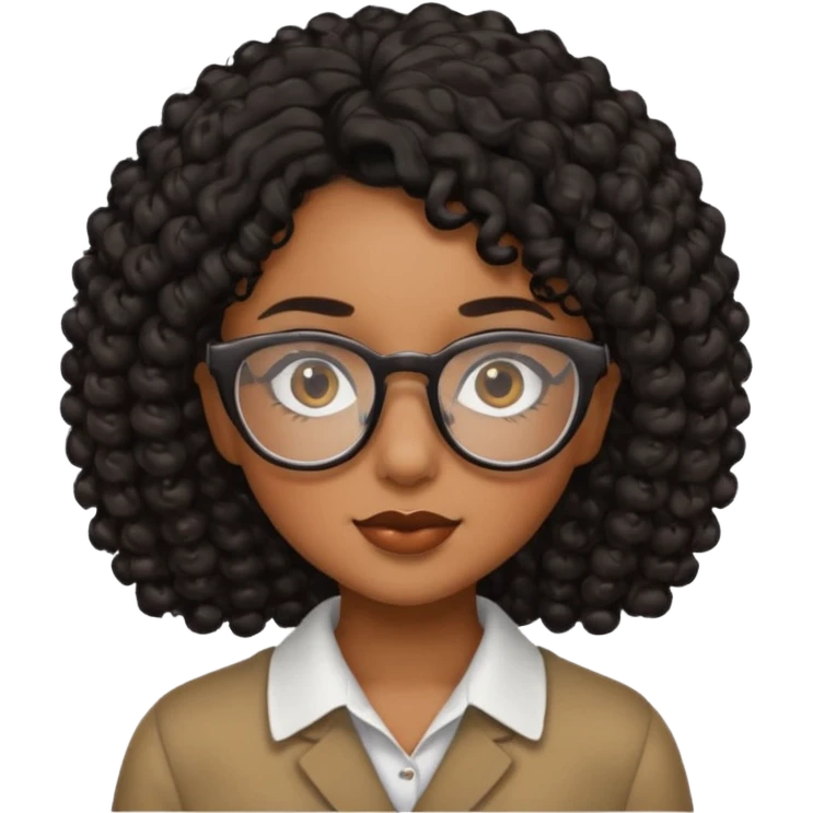 Chica con cabello rizado color negro, piel morena y que use lentes emoji