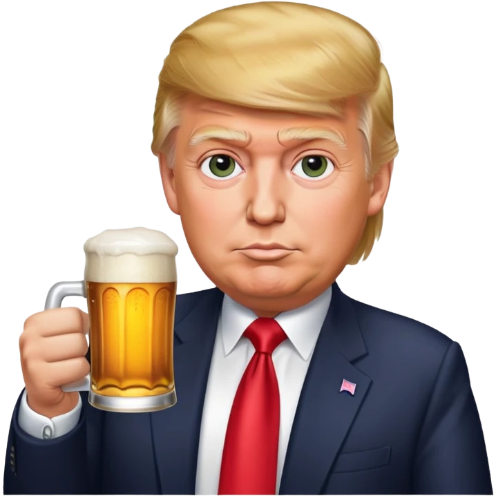 Donald Trump holding a beer emoji