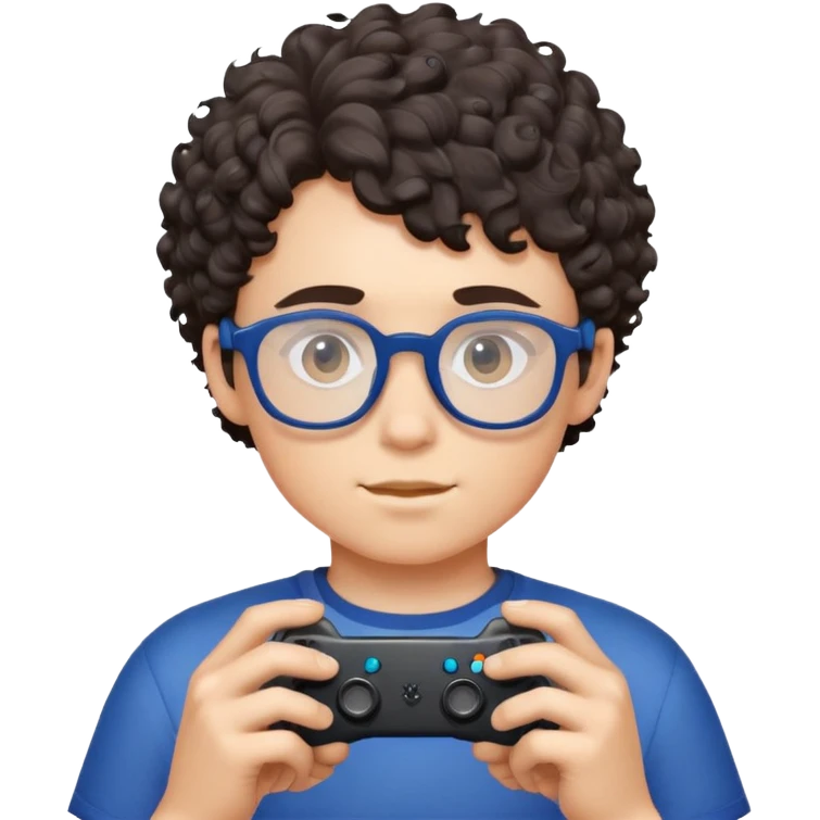 Ragazzo dai capelli ricci corti con gli occhiali blu scuro che gioca ai videogiochi, carnagione chiara emoji