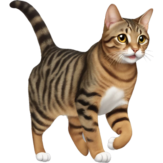 A brown tabby cat flopping bird emoji