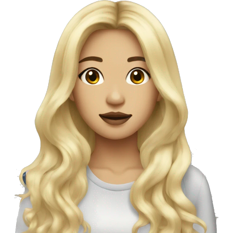 asian blonde long hair, city girl, wear make up emoji