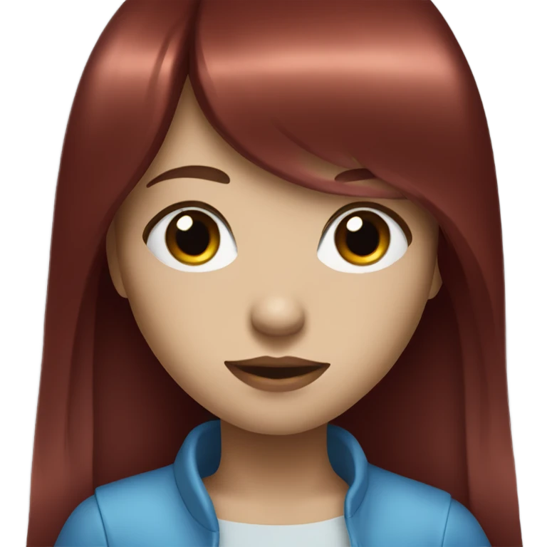 Dark red long hair fringe girl with blue eyes emoji