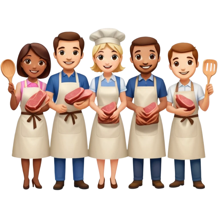 artists welcoming guests at a French  spam meat exhibition  emoji