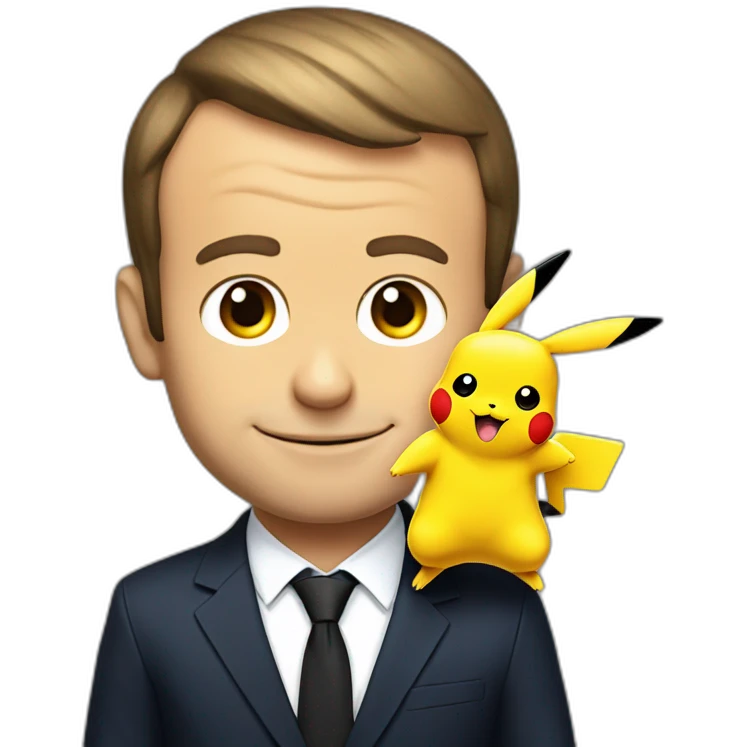 emmanuel macron with a pikachu on his shoulder emoji