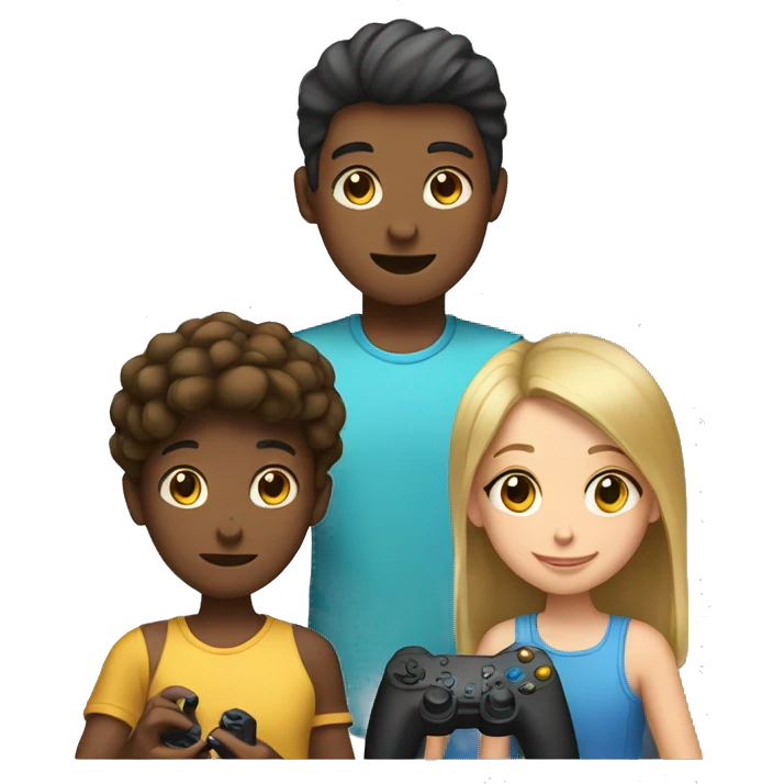 two girls and one boy playing video games  emoji
