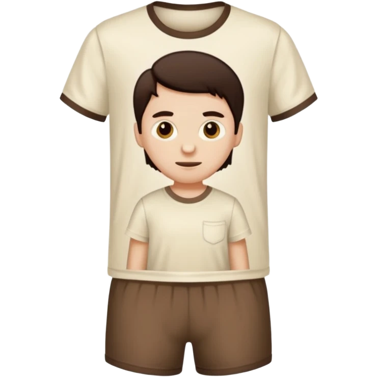 Pajamas with dark brown shorts and a light cream T-shirt emoji
