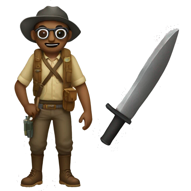 explorer with a machete and a head with glasses emoji