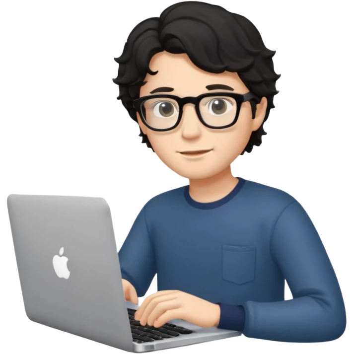 guy with wavy black hair and skin tone a little bit white and glasses, with a macbook emoji