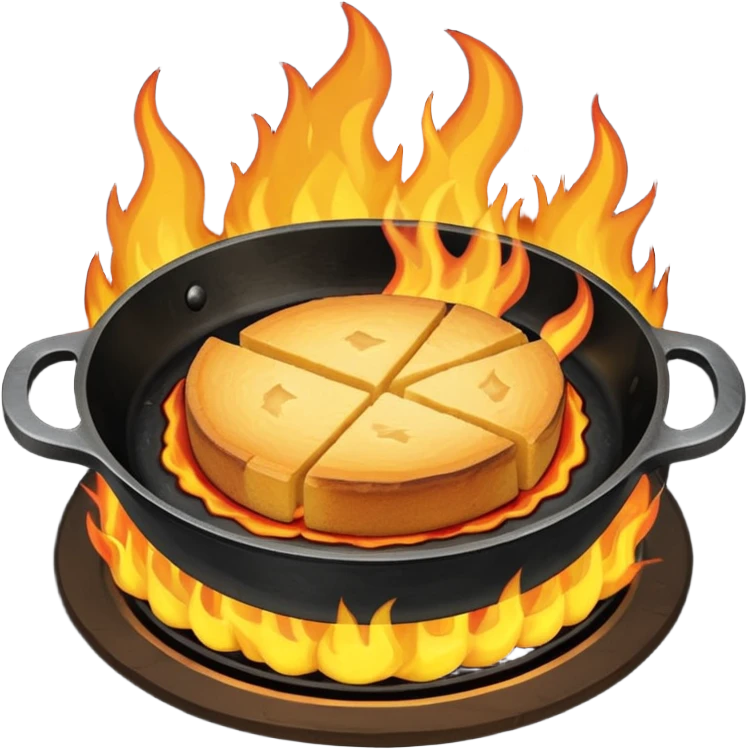 skillet with cornbread on fire emoji