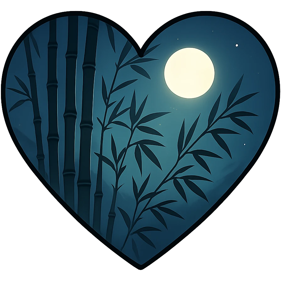 heart with a moonlit bamboo grove, clean digital illustration, no background emoji