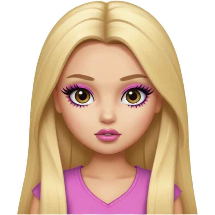 pretty bratz baddie, long blonde straight hair, pretty makeup, fake lashes, baddie clothes emoji
