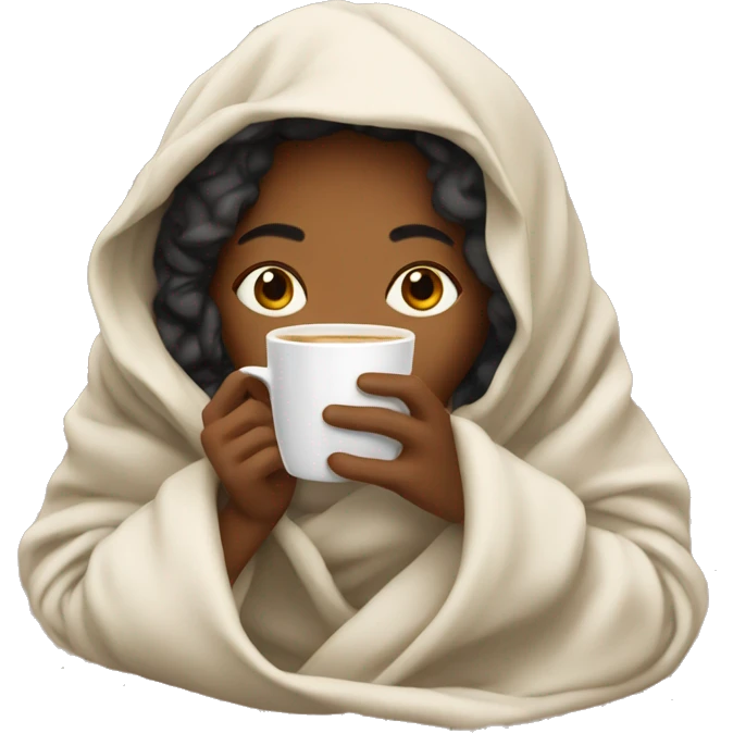 girl inside a blanket sipping coffee eyes closed emoji