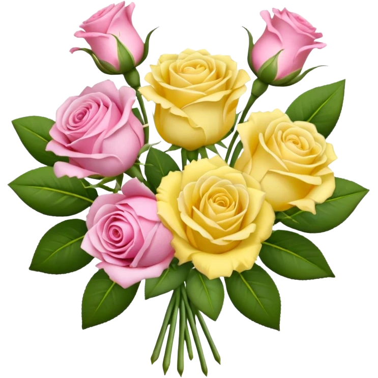 A mixed bouquet of four flowers, featuring pink roses and yellow lisianthus. emoji