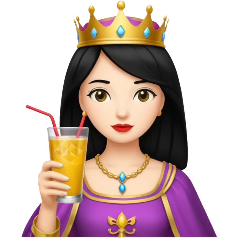 black haired queen with drink emoji