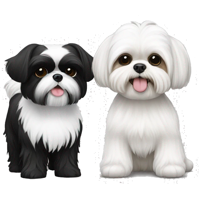A black and white small shih tzu and a white shih tzu standing together emoji