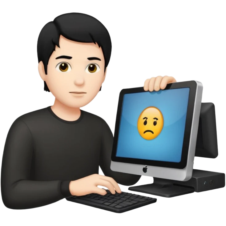 man with black hair using a pc emoji