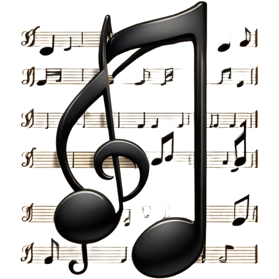 Cinematic Realistic Music Notes, crisp black ink on vintage sheet music, slightly curled edges, soft candlelight casting subtle shadows, glowing with an artistic and nostalgic charm. emoji