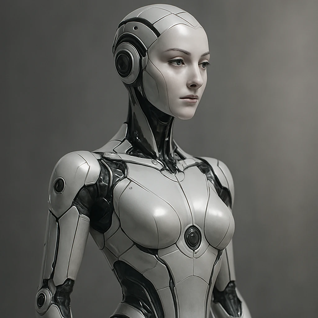 a woman AI robot, humanoid, elegant, advanced technology emoji