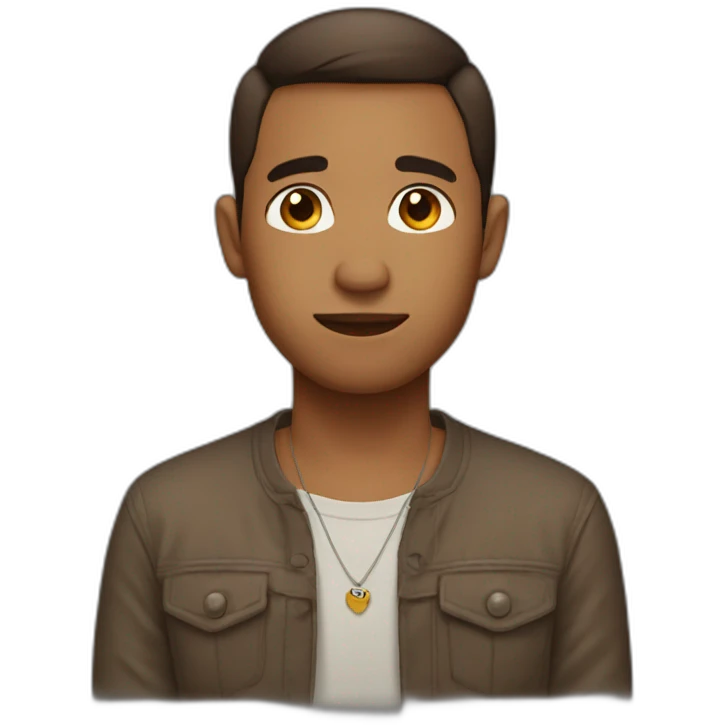 man brown short hair with tiny bear and earring emoji