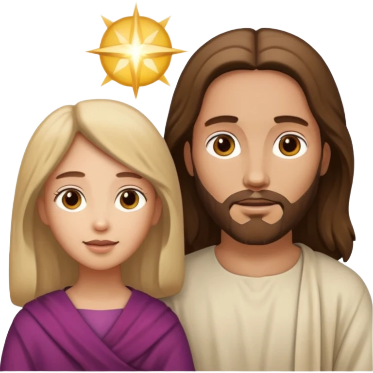 Jesus animado con una mujer ayudándola, variadas emoji