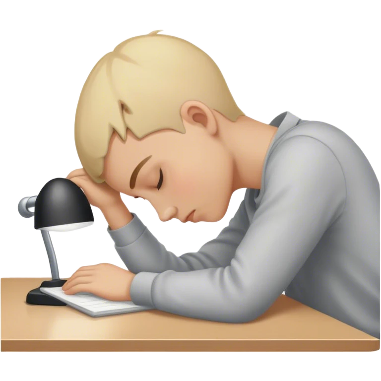 A boy with his head down on the desk, he’s sleepy emoji